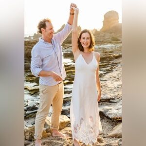 Zara Limited Edition White Lace Detail Linen Slip Dress (Engagement, Wedding), S